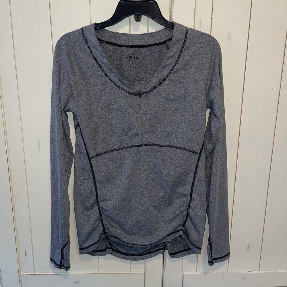 Athleta Womens 1/4 Zip Athletic Top Gray Long Sleeve Back Pocket Small